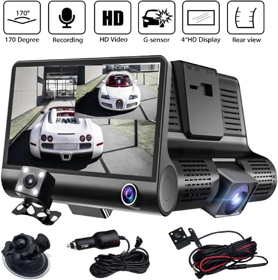 Telecamera da Cruscotto HD da 4" con Sensore G e Obiettivo Grandangolare 170° per Registrazione Anteriore, Posteriore e Interna