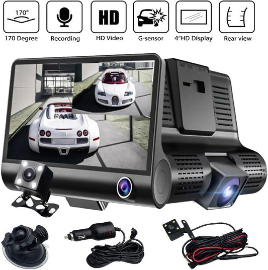 Telecamera da Cruscotto HD da 4" con Sensore G e Obiettivo Grandangolare 170° per Registrazione Anteriore, Posteriore e Interna